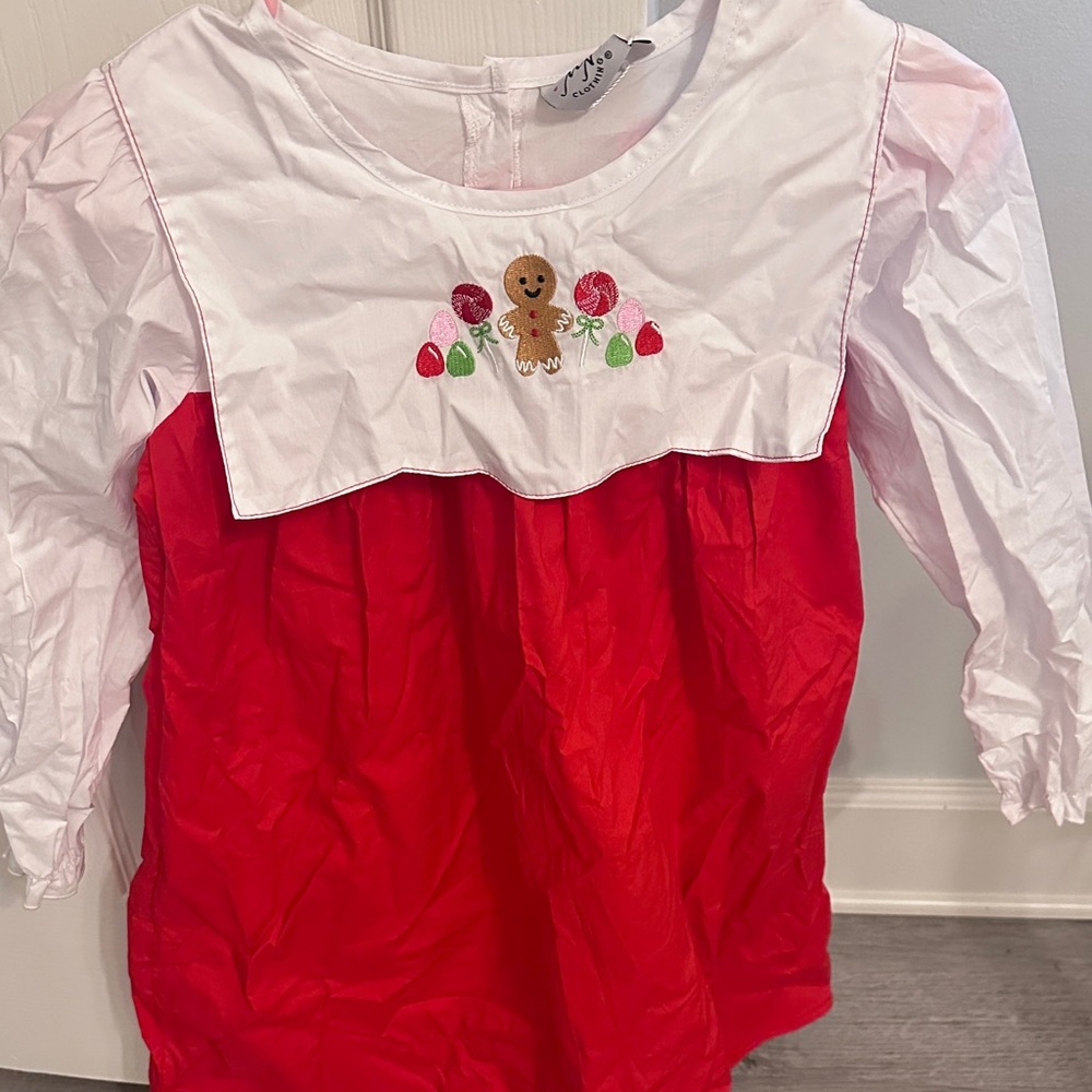 Red and White Dress with Gingerbread Embroidery